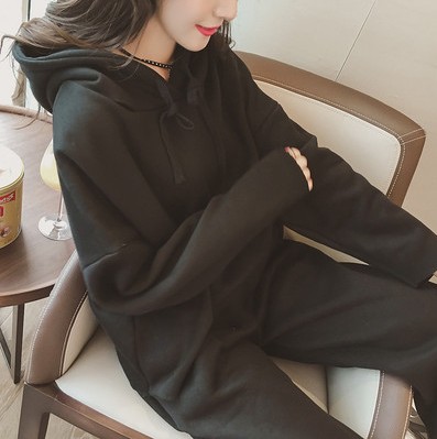 Korean version plus-size sportswear, women's fleece loose hoodie, slimming casual wear two-piece set Specification image