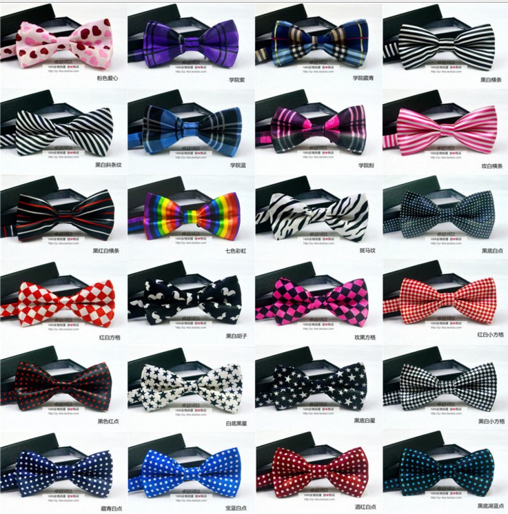 Cute bow ties for men and women, checkered polka dot group bow ties, Korean-style printed best man performance bow ties