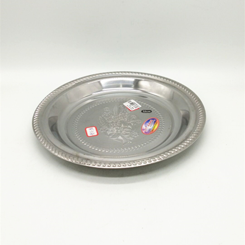 Sunshine Department store 32cm stainless steel thickened Thai flower plate stainless steel plate household thickened dinner plate dish