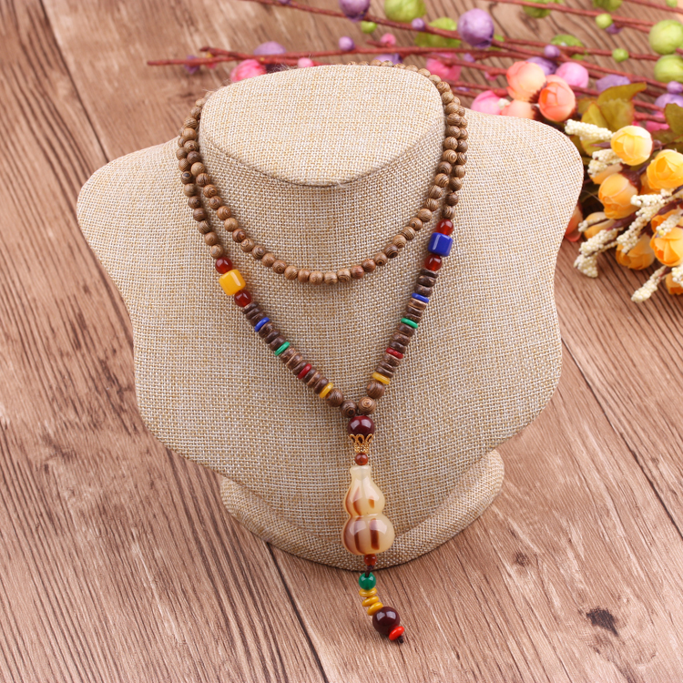 Ethnic-style long sweater chain, retro necklace, wooden bead pendant, Bodhi 10-yuan accessory supply Application Scenario