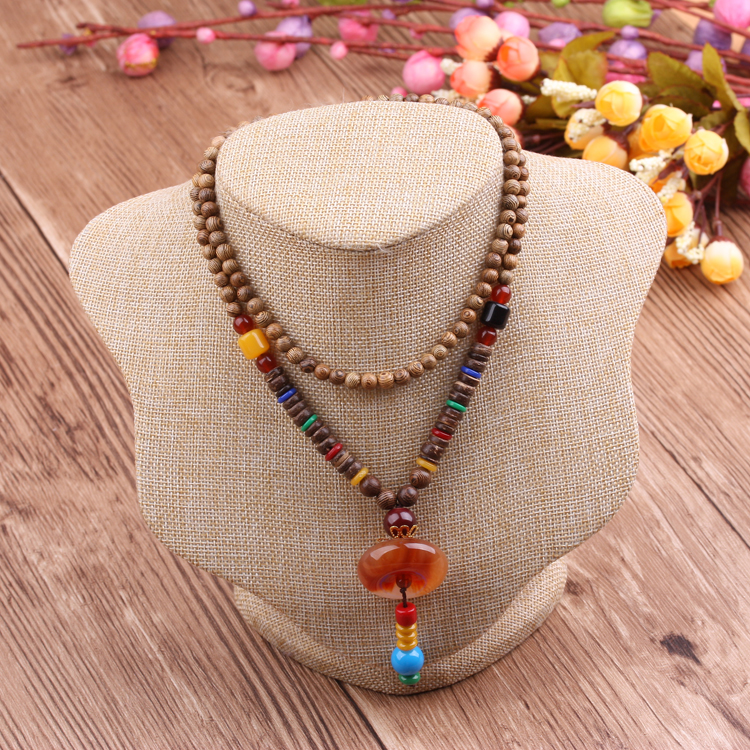 Ethnic-style long sweater chain, retro necklace, wooden bead pendant, Bodhi 10-yuan accessory supply details Picture