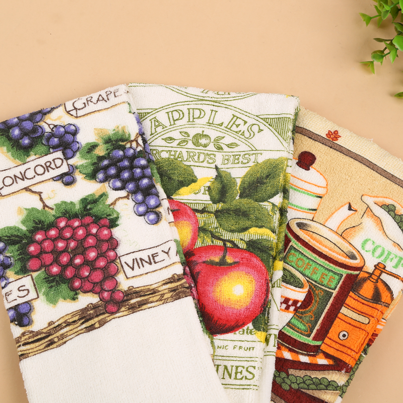 Factory direct sales of warp knitted fruit, flower, coffee and printed pattern tea towels details Picture