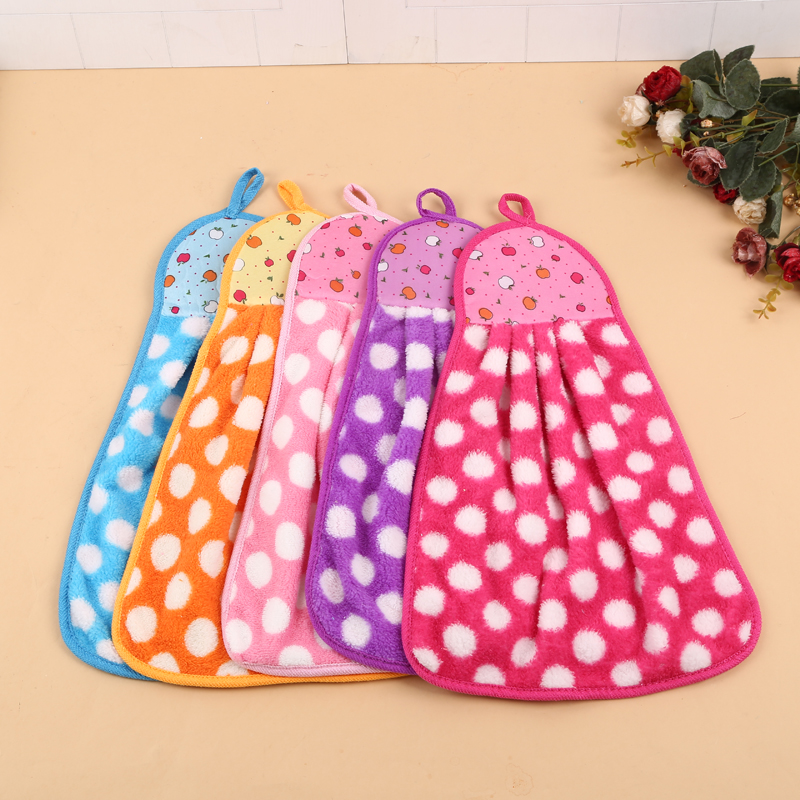 Cute polka dot super absorbent coral velvet thickened hand towel, bathroom towel
