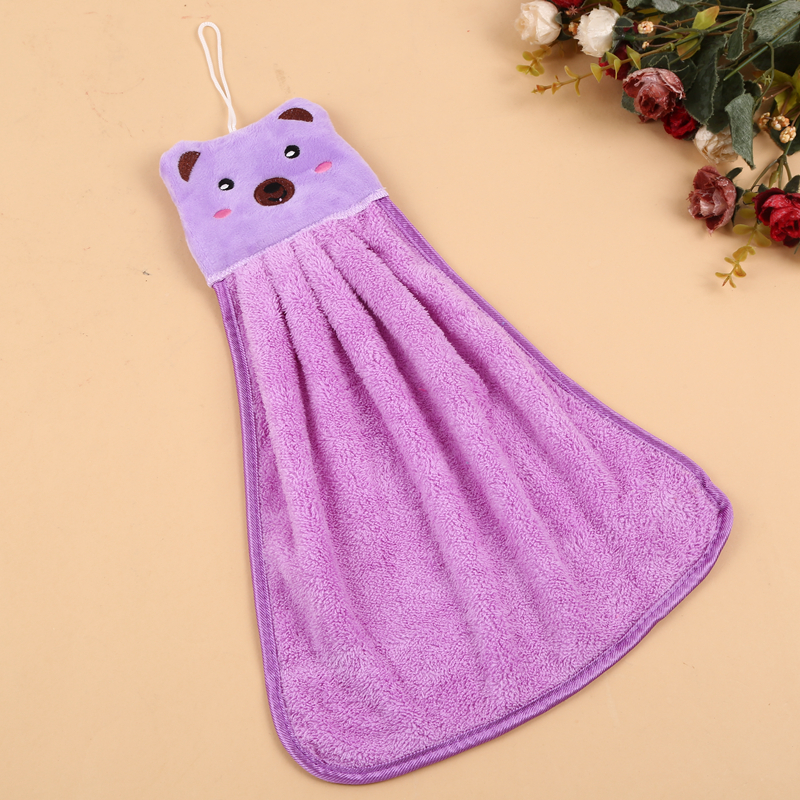 Coral fleece hand towels, hanging cartoon kitchen hand towels, children's towels and handkerchiefs details Picture