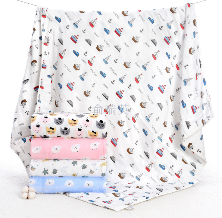 The new water-washed 110*110 combed cotton high-density gauze children's blanket with double-sided printed baby bath towel is soft and absorbent Application Scenario