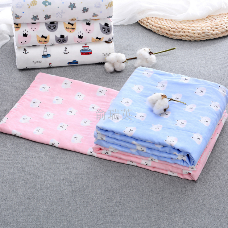 The new water-washed 110*110 combed cotton high-density gauze children's blanket with double-sided printed baby bath towel is soft and absorbent details Picture