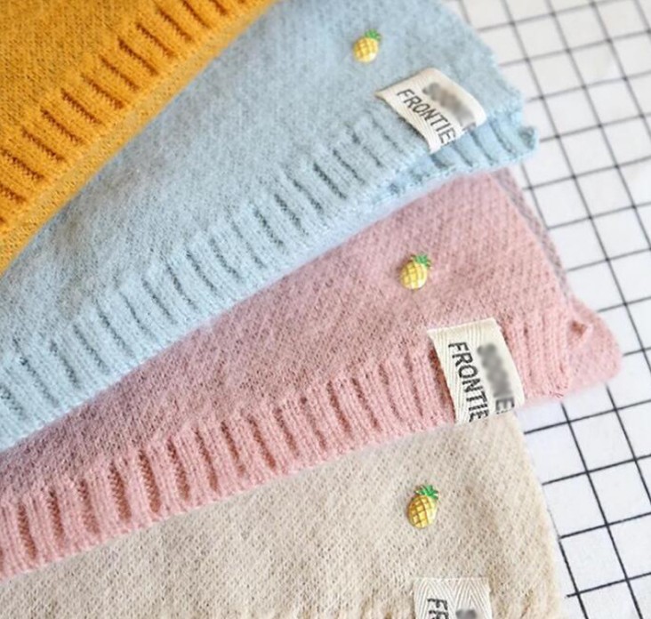 双面拼色毛线围巾秋冬加厚保暖小菠萝装饰披肩女