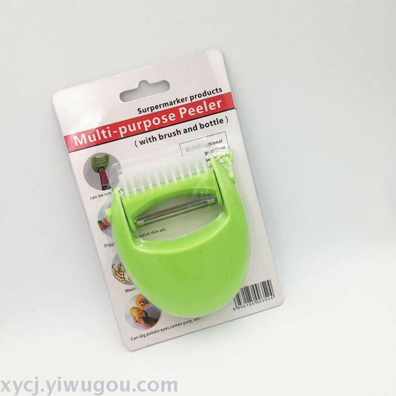 Kitchen multi-functional peeler with scraper and brush