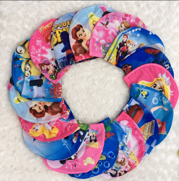 Children's Swimming caps Digitally printed cartoon pattern boys' and girls' swimsuits with swimming caps