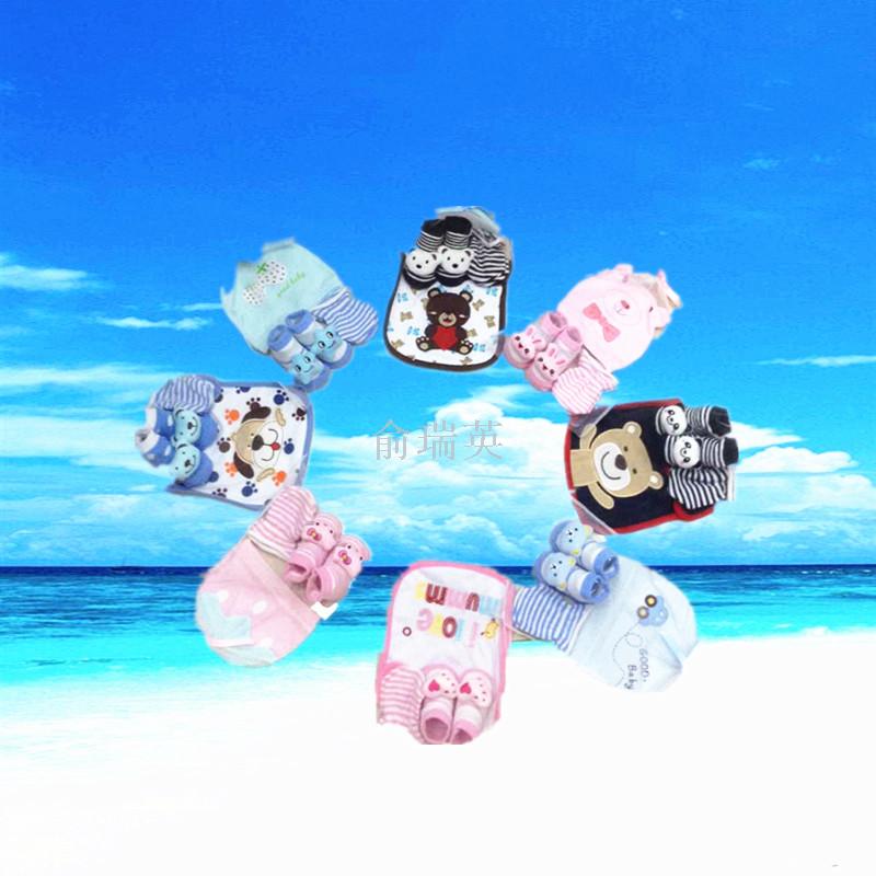 Direct sales from the manufacturer of three-piece sets of newborn products, including birth caps, gloves and socks, for foreign trade babies Specification image