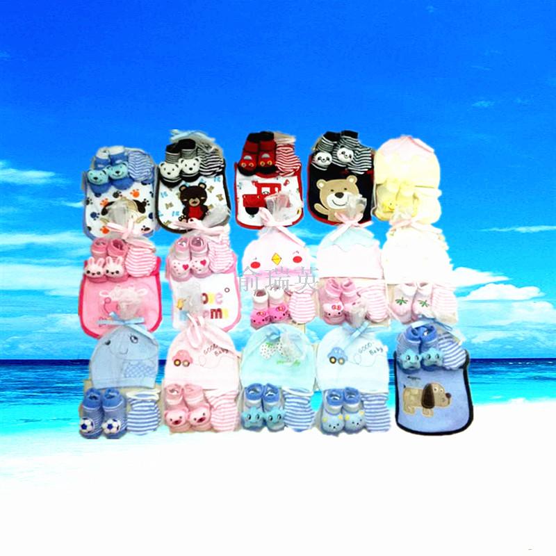 Direct sales from the manufacturer of three-piece sets of newborn products, including birth caps, gloves and socks, for foreign trade babies details Picture