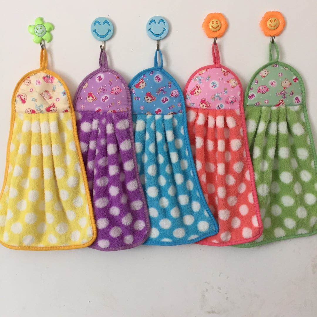 Cute polka dot super absorbent coral velvet thickened hand towel, bathroom towel
