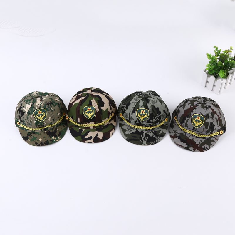 Children's camouflage military green cap, military fan children's stage performance round cap