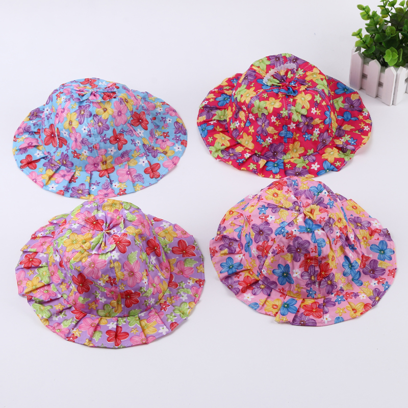 百褶帽檐防紫外线遮阳帽沙滩田园女童帽