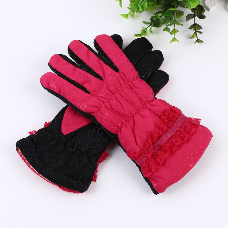 Women's autumn and winter waterproof and windproof leather gloves with fleece warmth five-fingered gloves Specification image