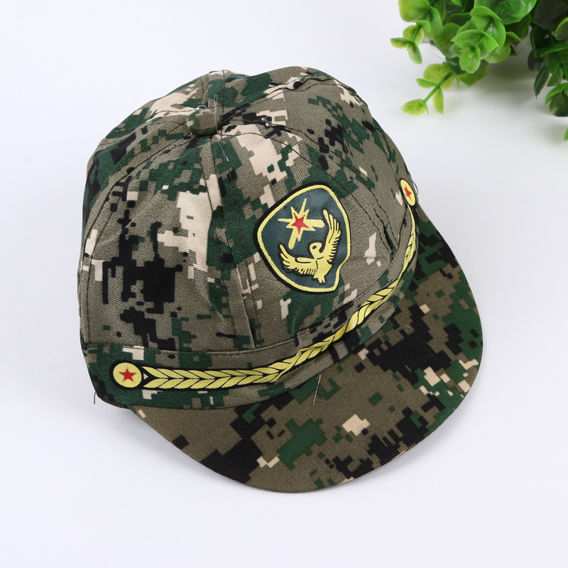 Children's camouflage military green cap, military fan children's stage performance round cap details Picture