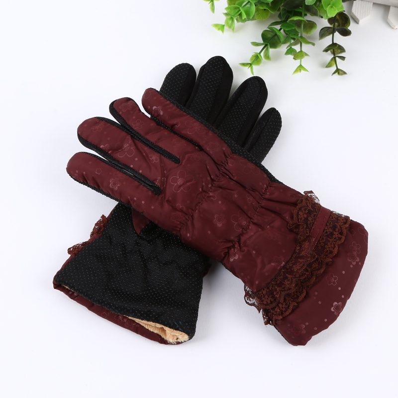 Women's autumn and winter waterproof and windproof leather gloves with fleece warmth five-fingered gloves details Picture