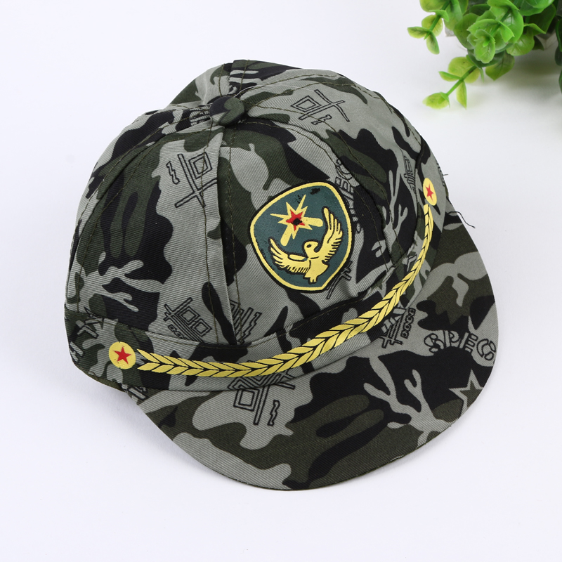 Children's camouflage military green cap, military fan children's stage performance round cap Specification image