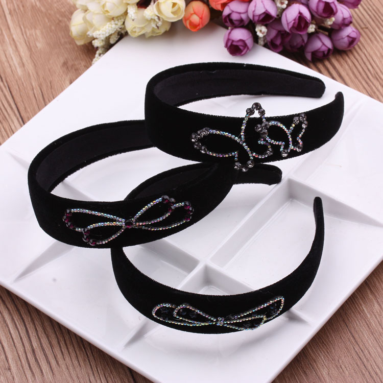 10 yuan boutique fuente de flequilla negra aro de cabeza aro de pelo ancho arco de pelo cinta de pelo prensado diamante adorno de pelo incrustado diamante