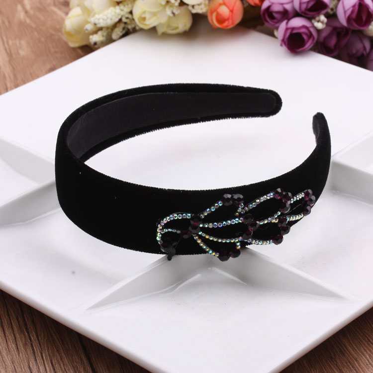 10 yuan boutique fuente de flequilla negra aro de cabeza aro de pelo ancho arco de pelo cinta de pelo prensado diamante adorno de pelo incrustado diamante Specification image