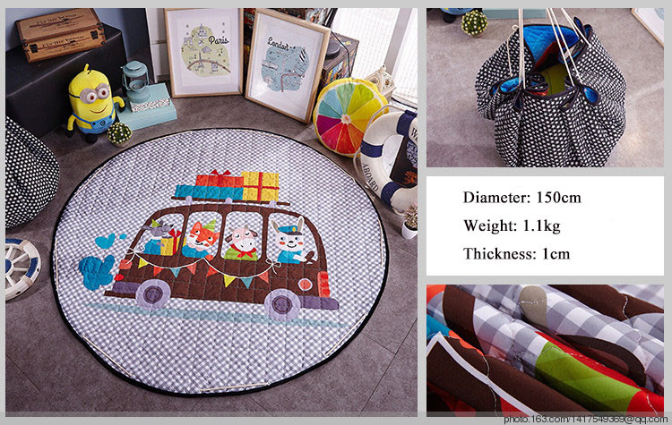 Cartoon all-cotton round storage floor mat, baby crawling mat, children's anti-slip crawling mat, game mat Application Scenario
