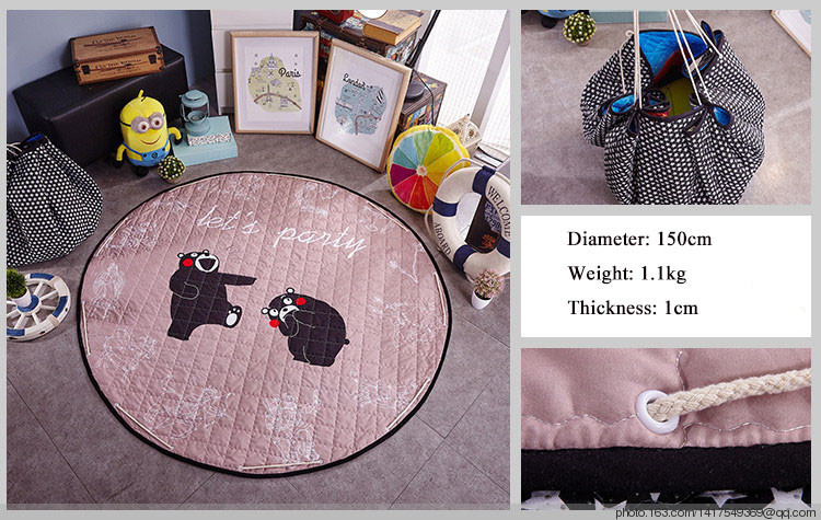Cartoon all-cotton round storage floor mat, baby crawling mat, children's anti-slip crawling mat, game mat details Picture