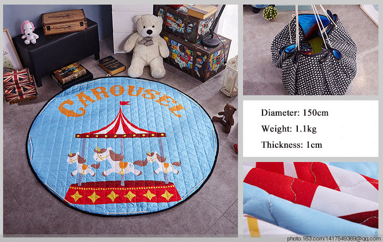 卡通全棉圆形收纳地垫宝宝爬爬垫儿童防滑爬行垫游戏垫