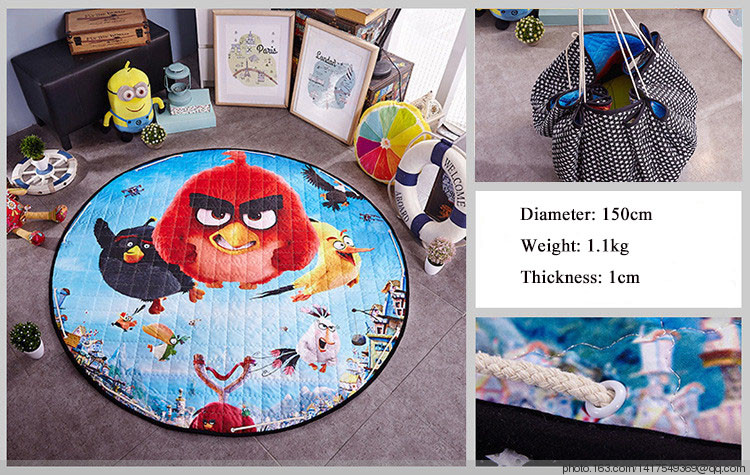 Cartoon all-cotton round storage floor mat, baby crawling mat, children's anti-slip crawling mat, game mat Specification image