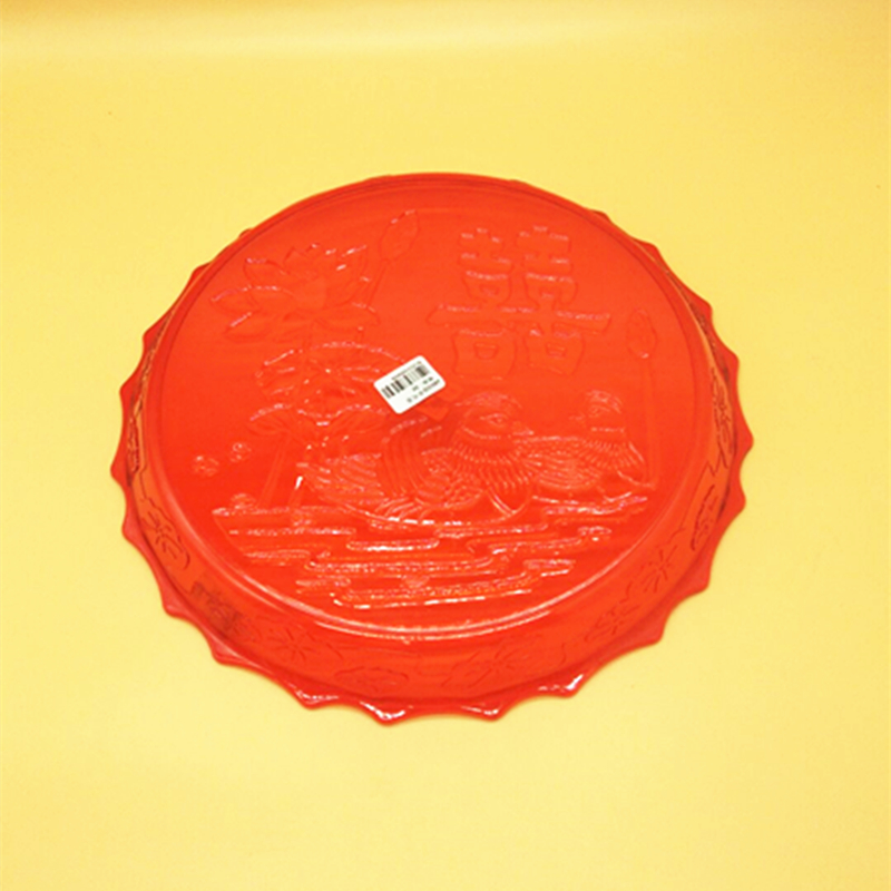 Sunshine Department Store 6803 round fruit plate, wedding tea plate, festive tray, tea offering plate, bright red details Picture