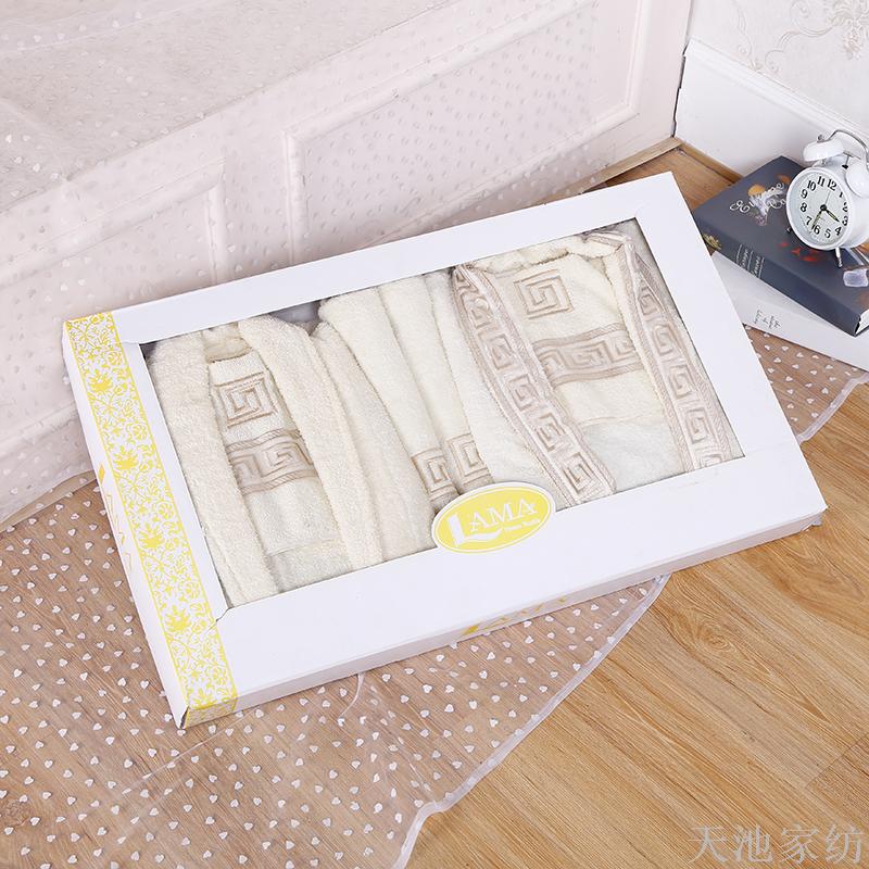 全棉秋冬定制舒适毛巾料不缩水浴袍套装带拖鞋