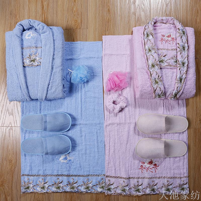 振东巾被秋冬季纯棉毛巾料芙蓉花边浴袍12件套装现货