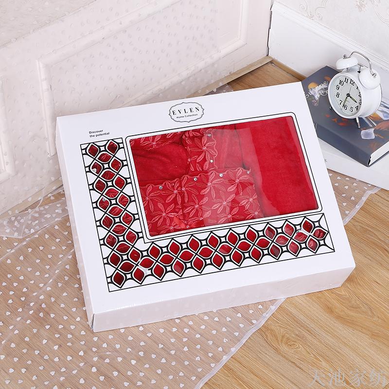 振东巾被珍珠花边纯棉浴袍4件套含拖鞋包邮