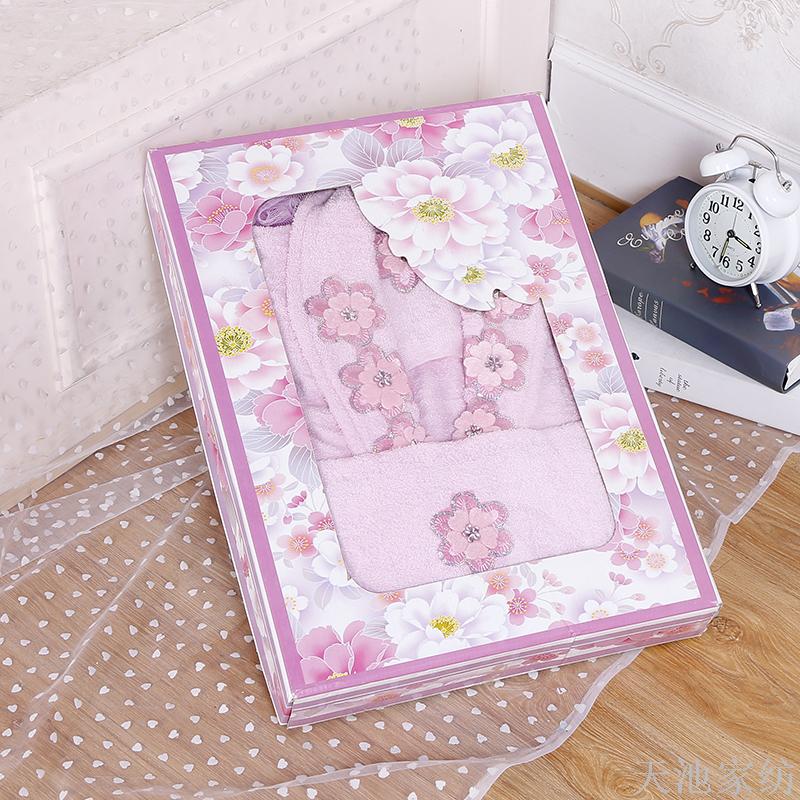 外贸不缩水毛巾料情侣套装含拖鞋酒店均码一朵花浴袍现货