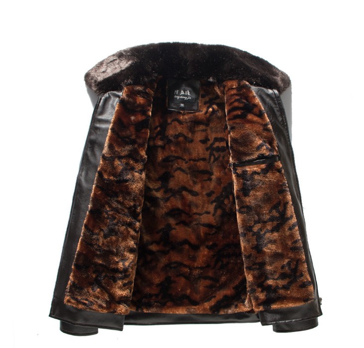 Middle-aged and elderly men's fleece leather jackets, winter coats, men's men's clothing for fathers, middle-aged men's leather jackets details Picture