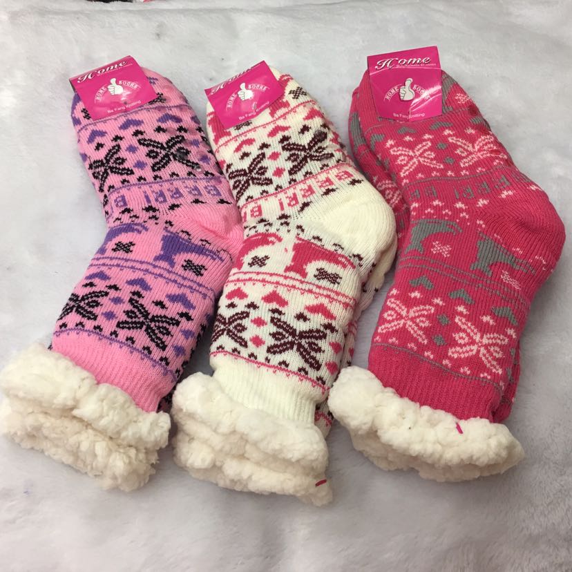 Street vendor lamb wool women's socks, glue anti-slip socks, floor socks, long stockings, fleece women's socks, cartoon jacquard socks, snowflake socks