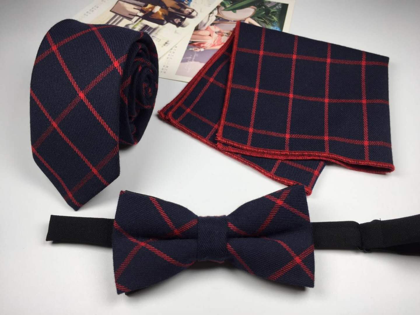 Men's business bow tie, tie and handkerchief set, professional Korean version gentleman groom tie set Specification image