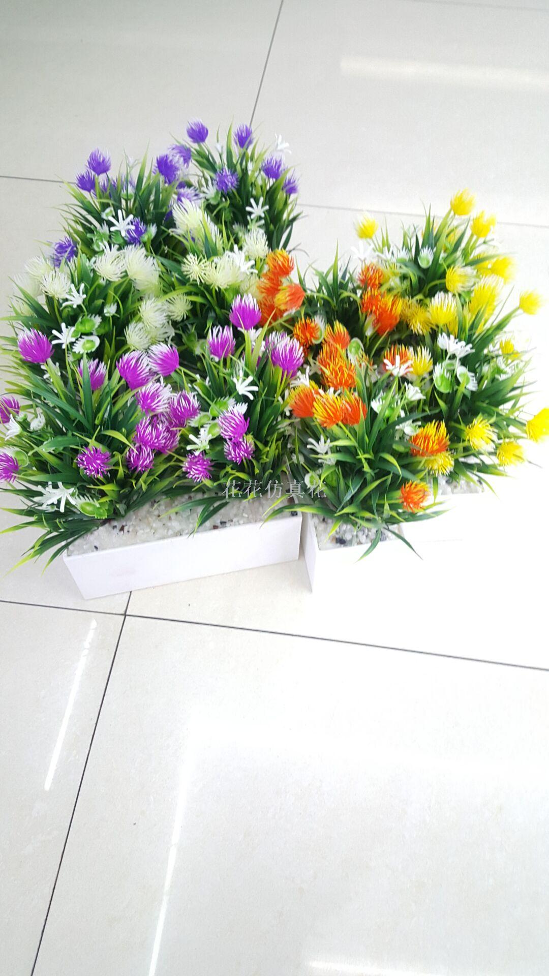 仿真摆设长方形塑料盆石子松针花装饰客厅卧室