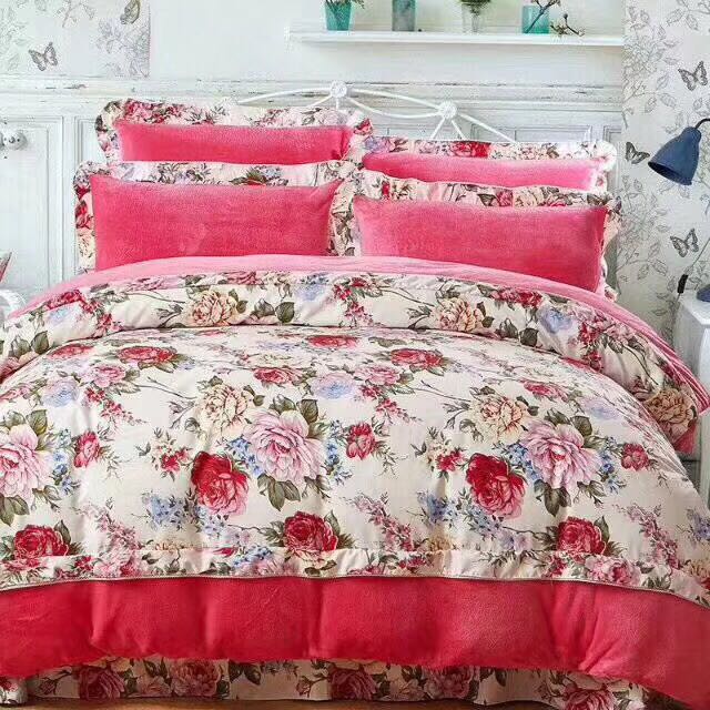 Lace flannel four-piece bedding set