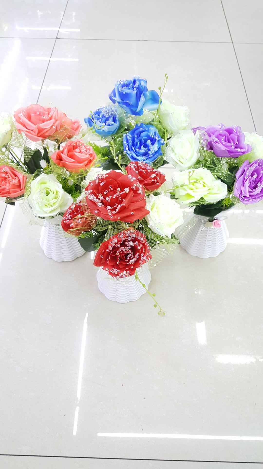 Simulation decoration system blue diamond bright rose decoration living room bedroom dining table