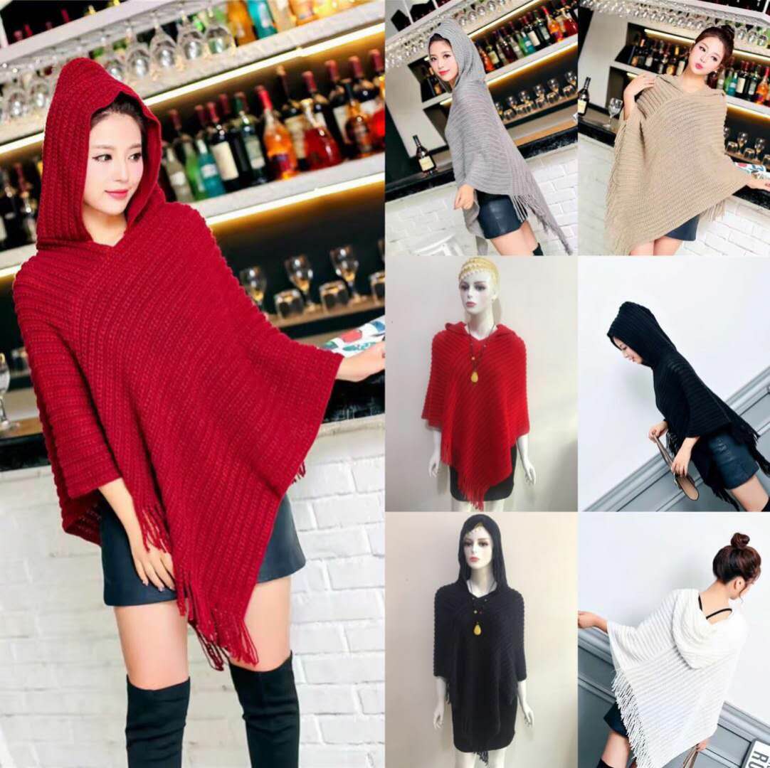 冬季百搭大披肩两用加厚长款针织毛线学生围脖保暖流苏