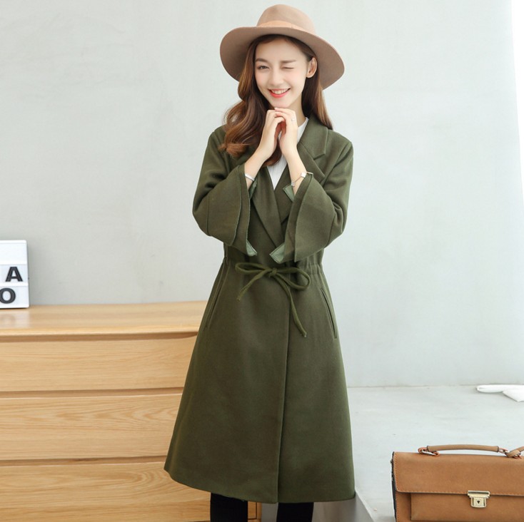 Slim-fitting woolen coat for women, solid color mid-length woolen overcoat, long-sleeved lapel women's clothing Application Scenario