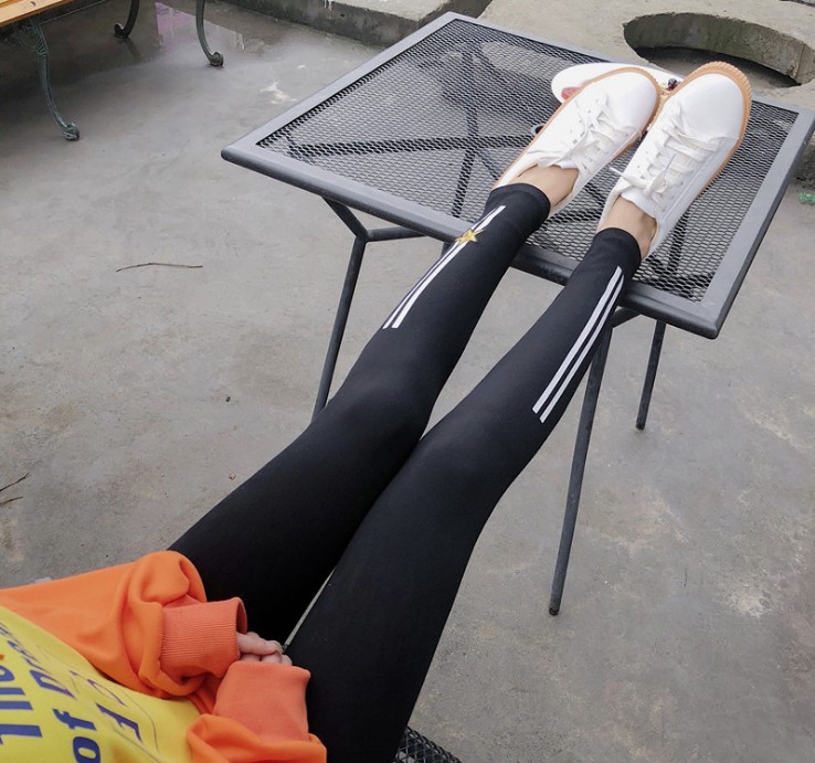 Spring new Korean-style side-striped five-star printed slimming nine-inch skinny pants details Picture