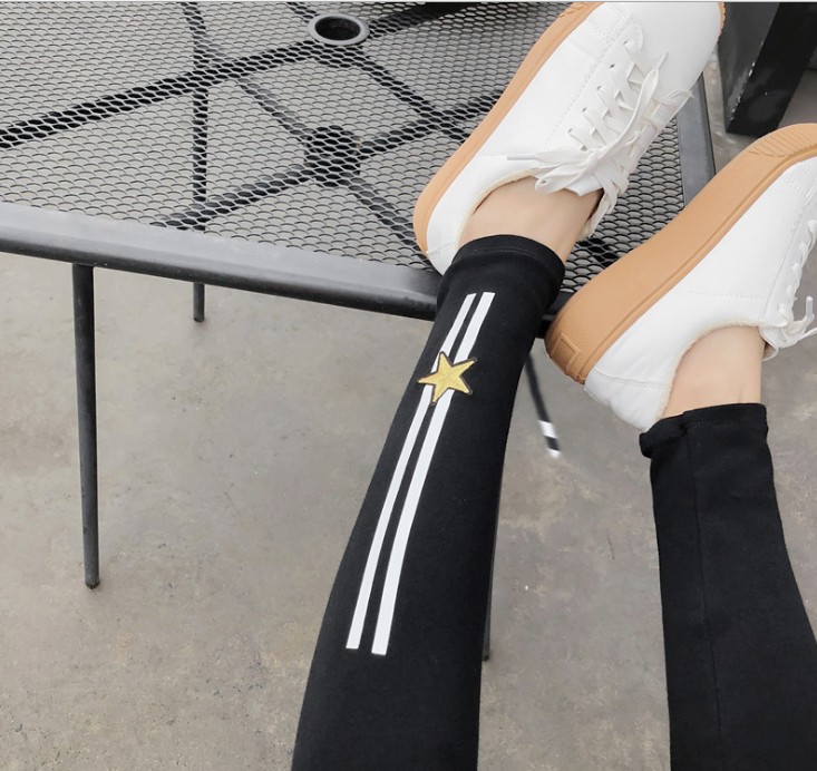 Spring new Korean-style side-striped five-star printed slimming nine-inch skinny pants Specification image