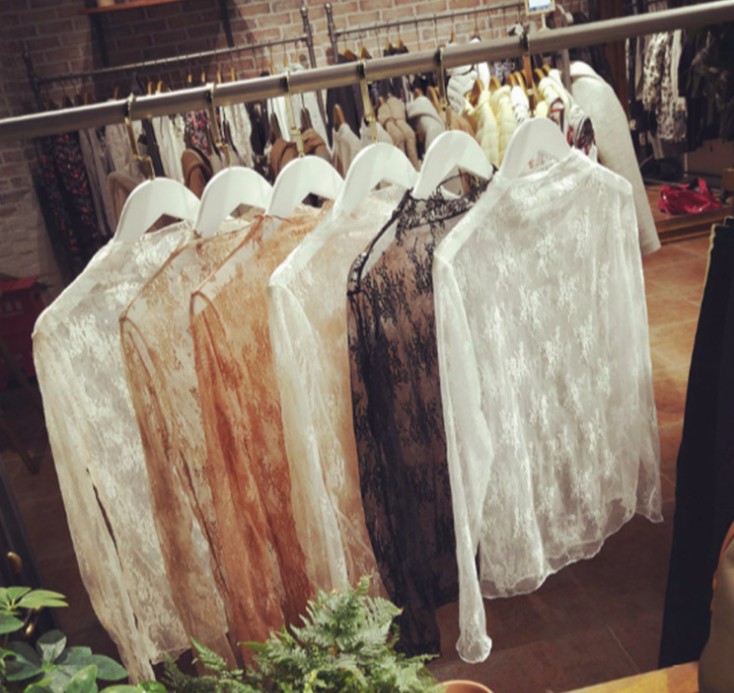 See-through base layer, women's net chiffon, versatile lace black sexy top, pullover, long-sleeved chiffon details Picture