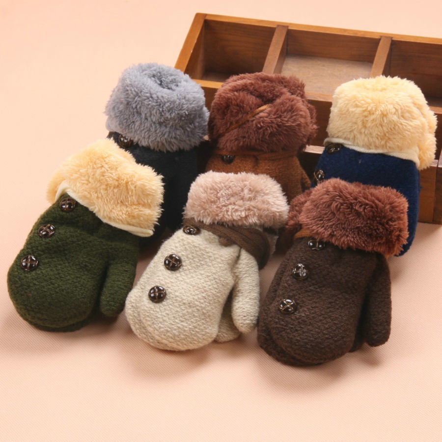 Hyatt rabbit winter new children's small button cute solid color velvet gloves double thickened belt lanyard thumbnail