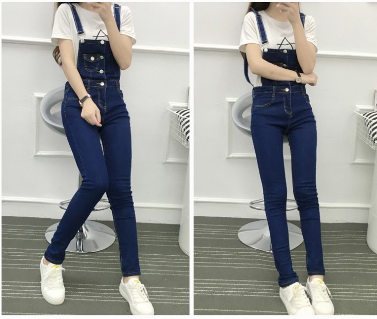 New strappy skinny denim overalls for women, school-style student casual trousers, slimming jumpsuits Specification image