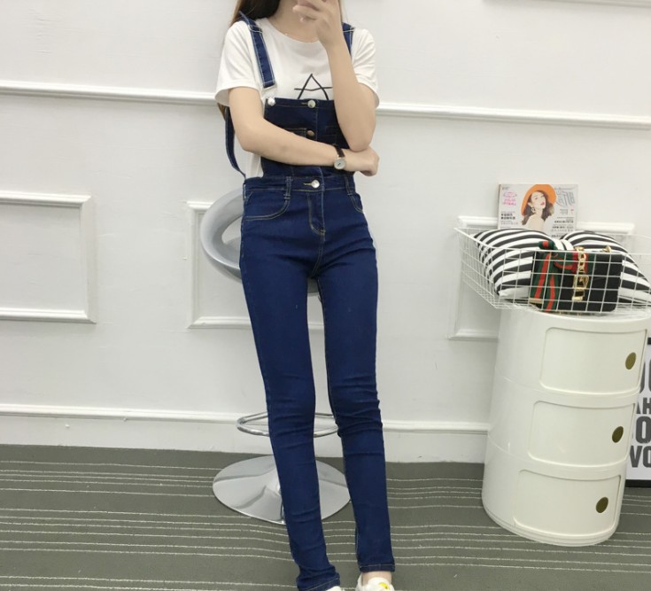 New strappy skinny denim overalls for women, school-style student casual trousers, slimming jumpsuits Application Scenario