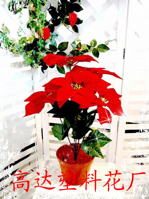 Simulation Christmas poinsettia wholesale supply simulation flowers small potted fake flowers decorative silk flowers scene layout thumbnail
