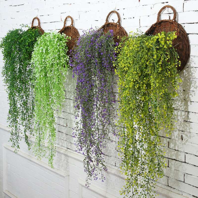 Gao Da simulation flower art, rattan flower, artificial flower, silk flower, golden bell willow, wall-mounted living room, air conditioning pipe decoration, green leaf plant
