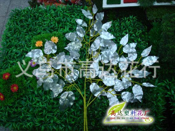 仿真花仿真草坪仿真树仿真花仿真草坪仿真树仿真榕树叶子银色榕树叶 园林装饰叶子 假枫叶 仿真藤条 仿真草坪